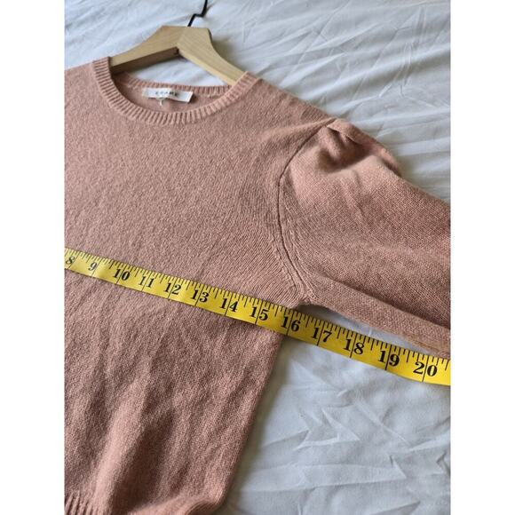 FRAME Womens XS Cashmere Peplum Cinched Ruffle Hem Sweater Pink Crewneck Preppy - Picture 6 of 7